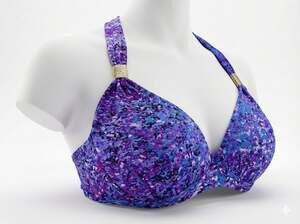 Venus Purple Brushstroke Print Halter Bikini Top with Gold Hardware